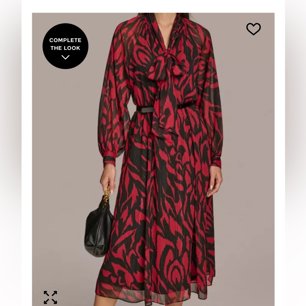 Donna Karan New York Elegant, brand new printed black and red A line dress.